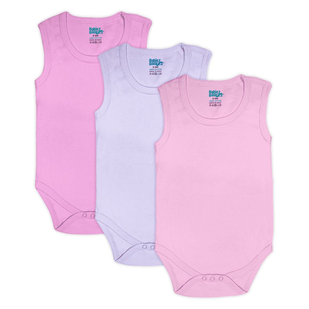 Babies Basic - 3pc-Set - Baby' Sleeveless Bodysuit - Pink/Lavender/Light Pink