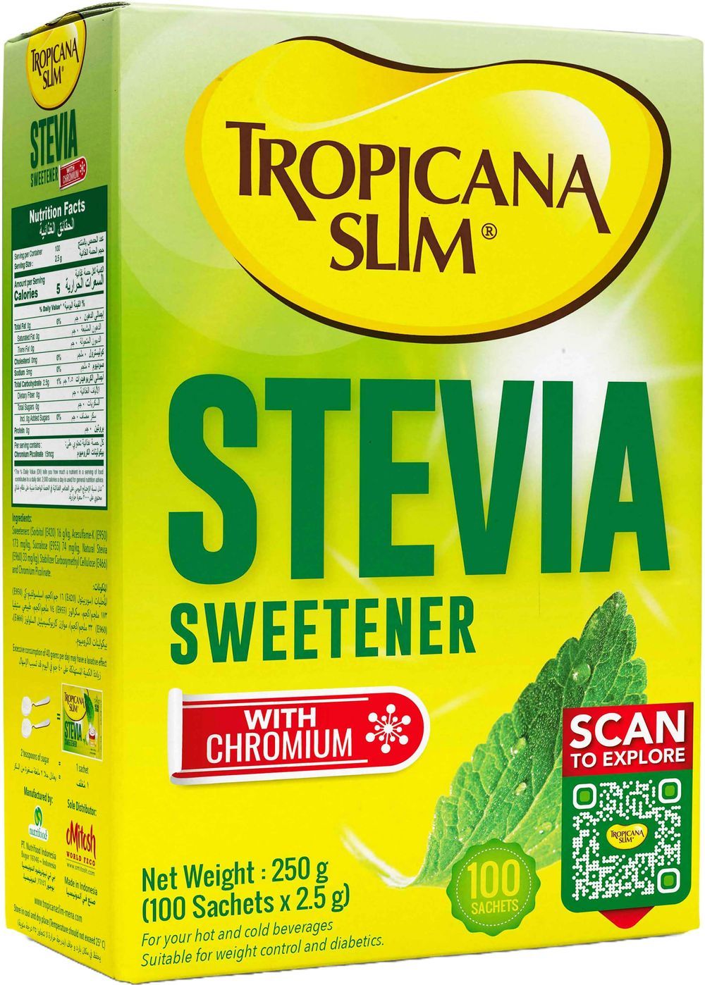 Tropicana Slim - Stevia Sweetener With Chromium - 100 Sachet