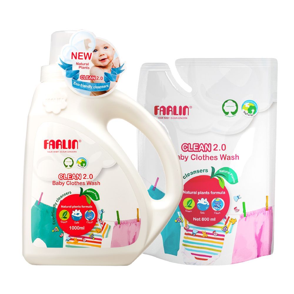 Farlin - Clean 2.0 Baby Clothes Wash Detergent Bottle & Refill Pack - 1.8 L