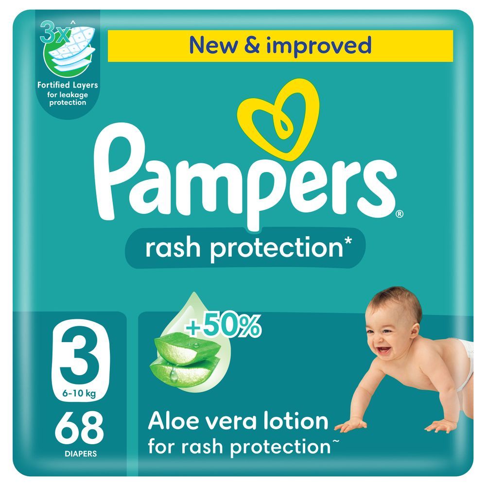 Pampers - Rash Protection Taped Diapers - Mega Pack - Size 3 - 6-10 kg - 68 Pcs