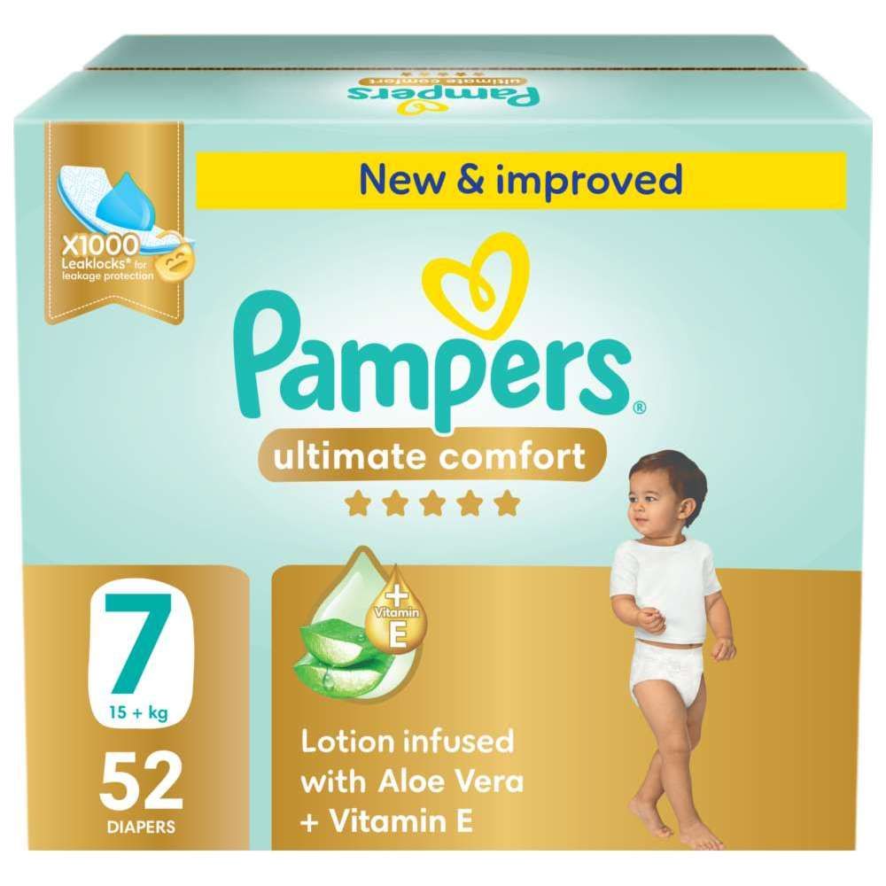 Pampers - Ultimate Comfort Taped Diapers - Size 7 - 15+ kg - 52 Count