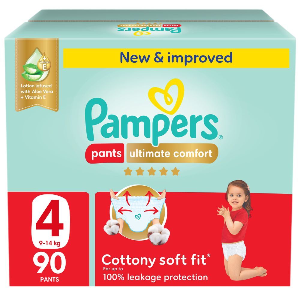 Pampers - Ultimate Comfort Diapers Pants With Aloe Vera And Vitamin E - Size 4 - 9-14kg - 90 Pcs