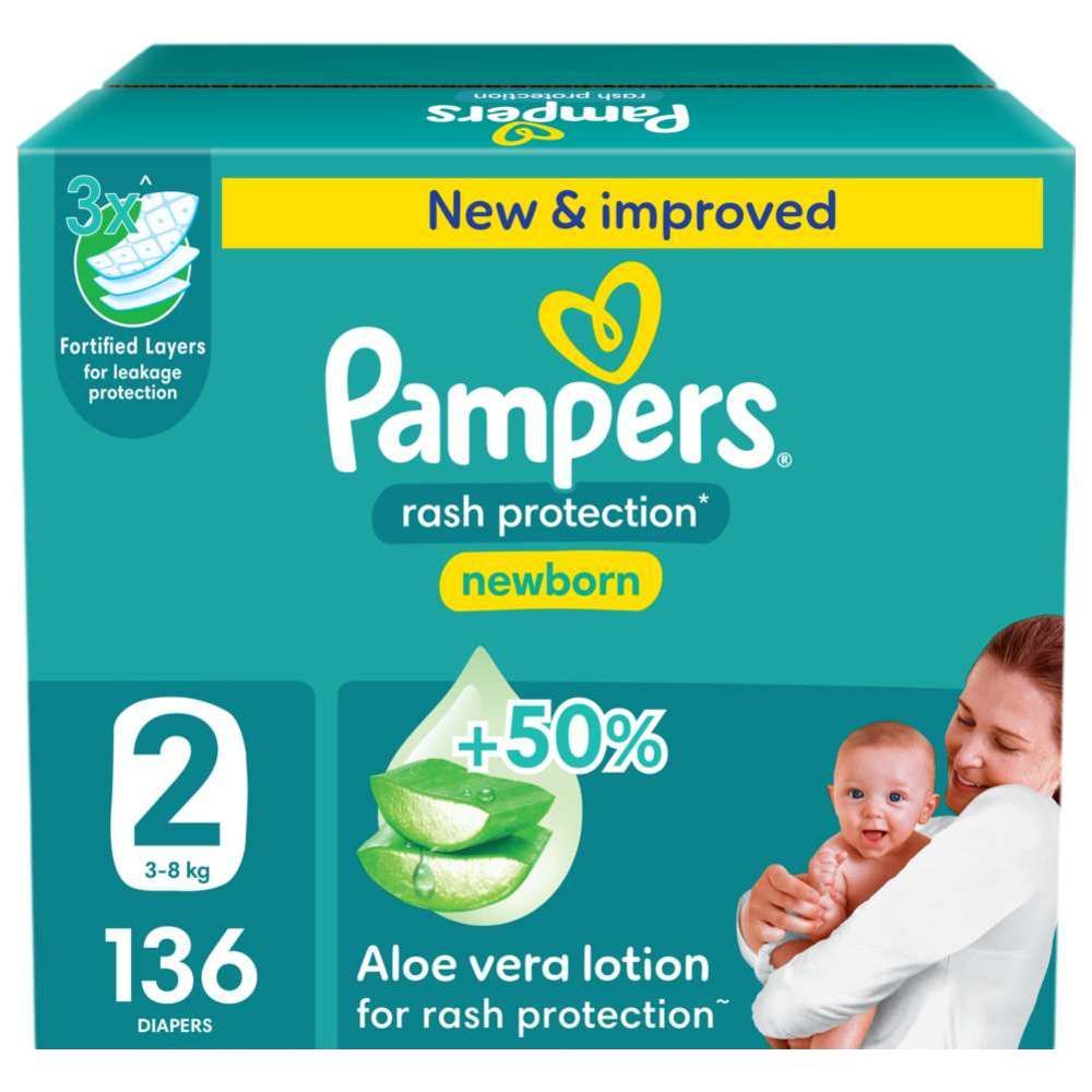 Pampers - Rash Protection Taped Diapers - Size 2 - 3-8 kg - 136 Count