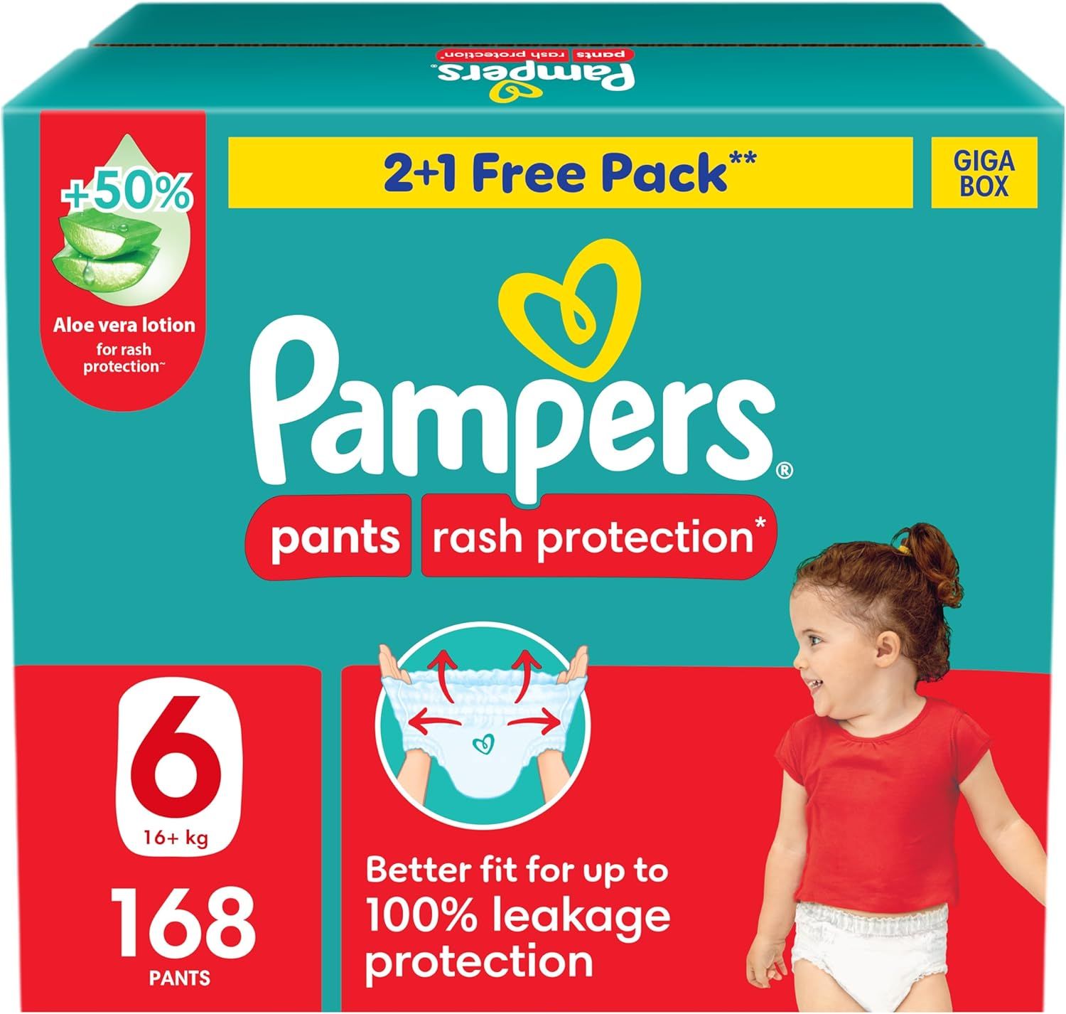 Pampers - Rash Protection Diaper Pants - Size 6 - 16+ kg - 168 Count