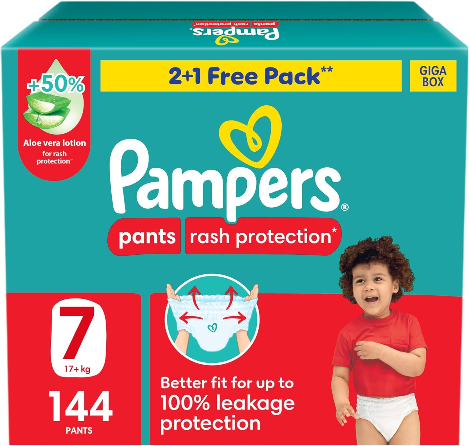 Pampers - Rash Protection Diaper Pants - Size 7 - 17+ kg - 144 Count