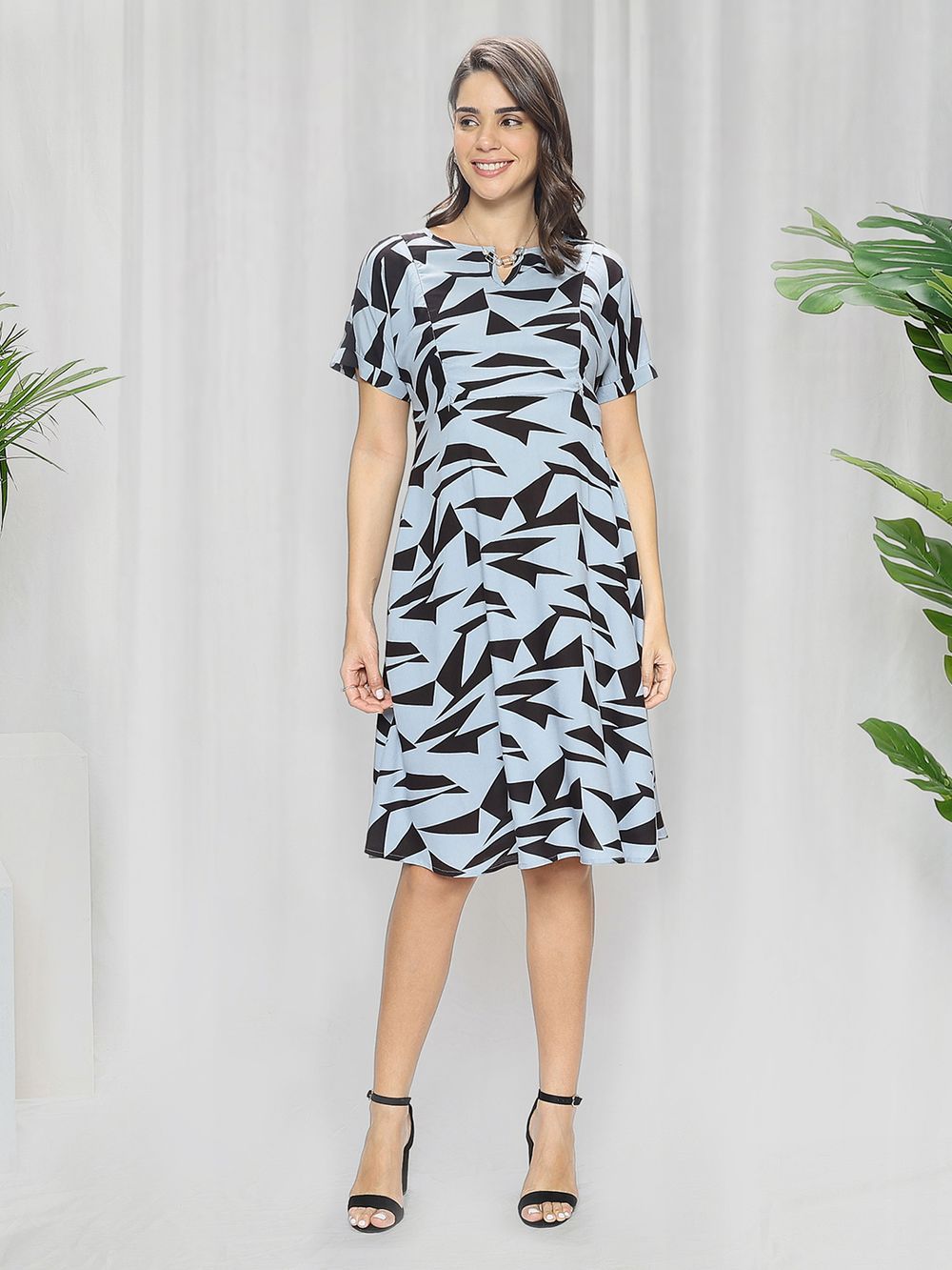 TUMMY - Women's Rayon Maternity & Nursing Dress - Blue