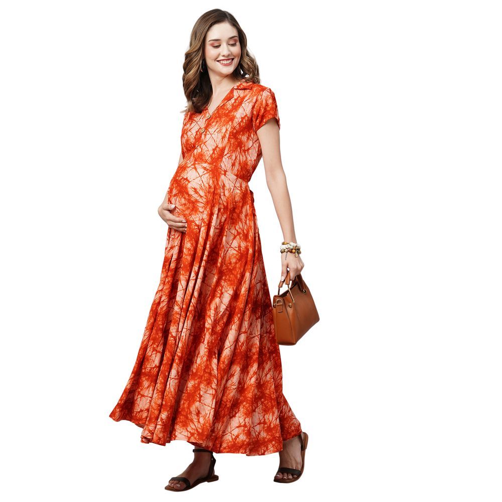 TUMMY - Women's Rayon Maternity & Nursing Dress - Orange