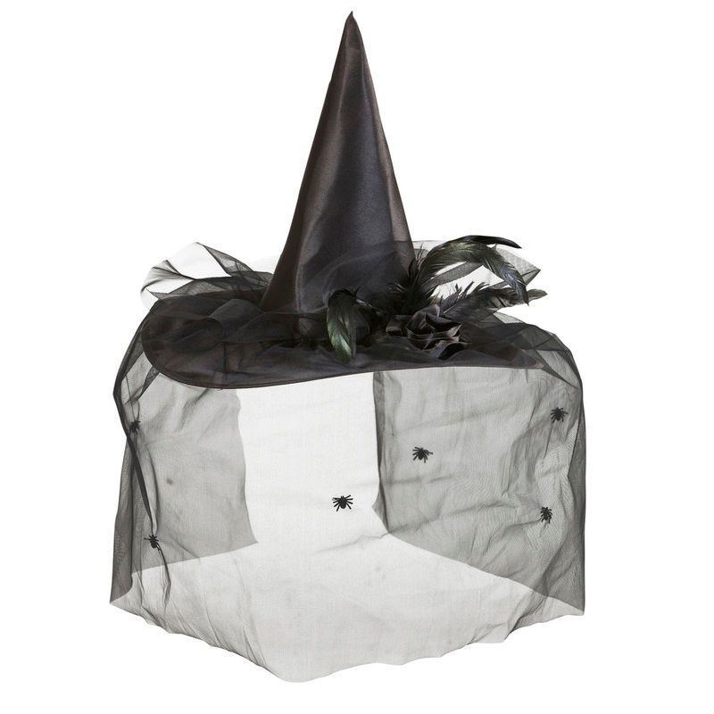 Widmann - Witch Hat With Tulle, Flower And Feathers - Black