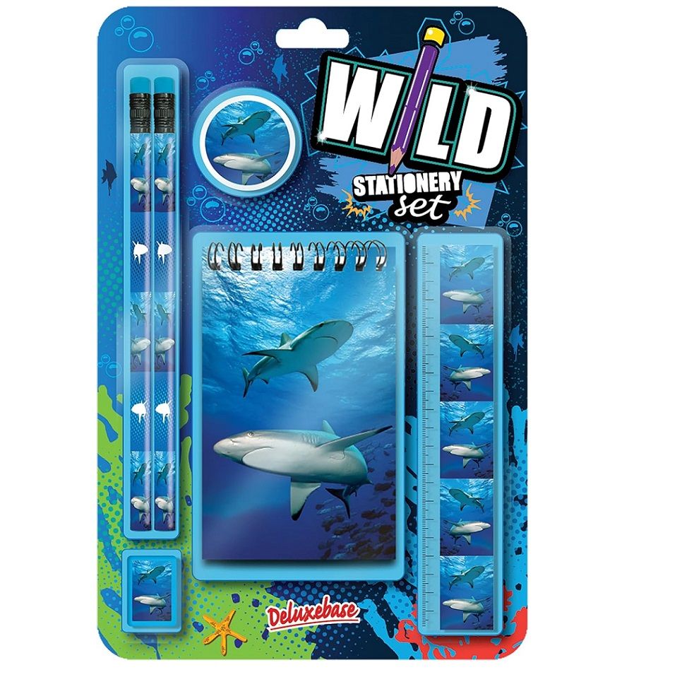 Deluxe Base - Wild Stationery Set - Shark - 6 Pcs