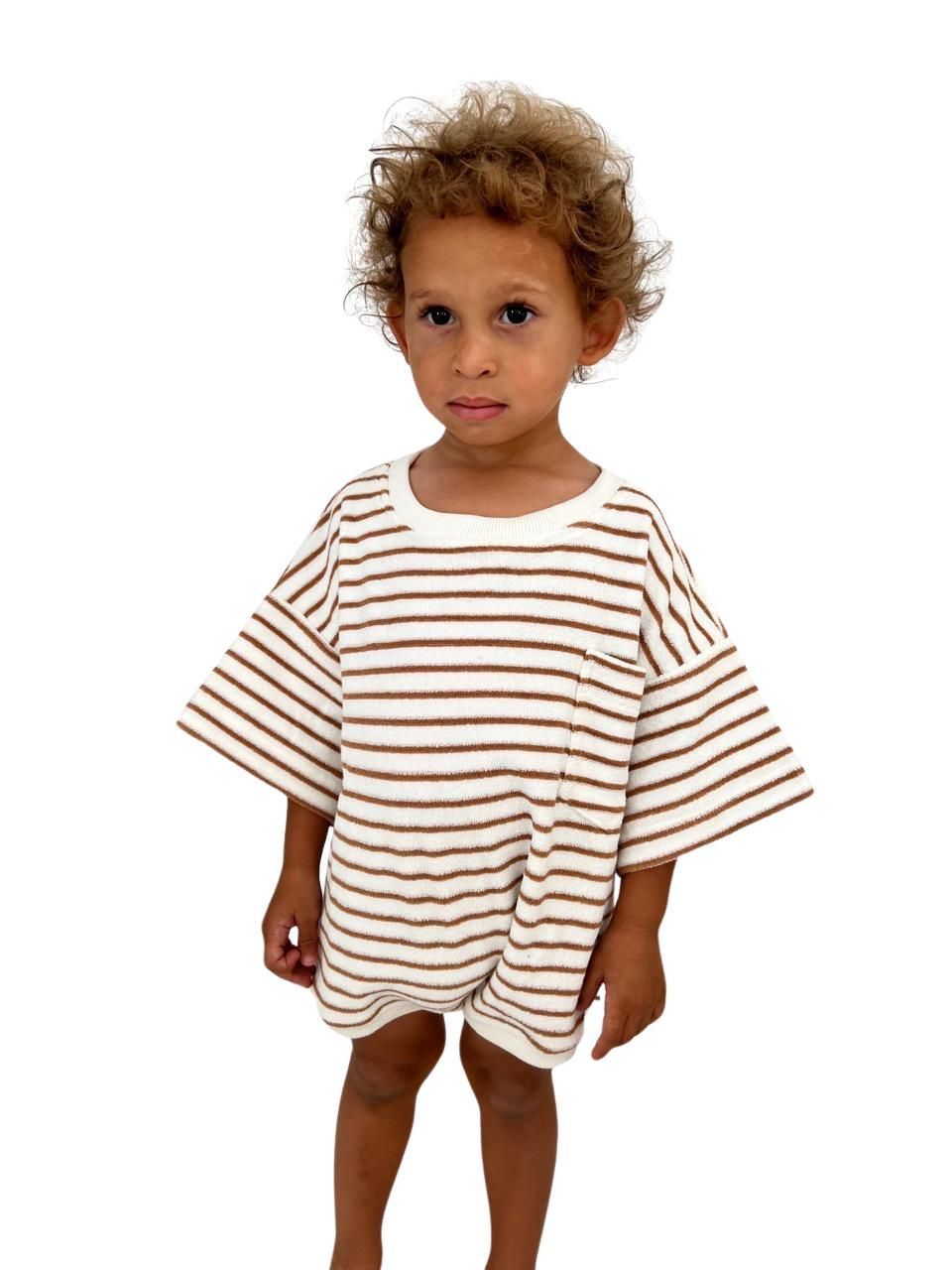 Maxim - Cocoa Stripes Baby Romper - White/Brown