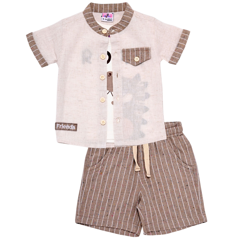 Smart Baby - Boy Shirt With T-Shirt And Bermuda Set - Cream