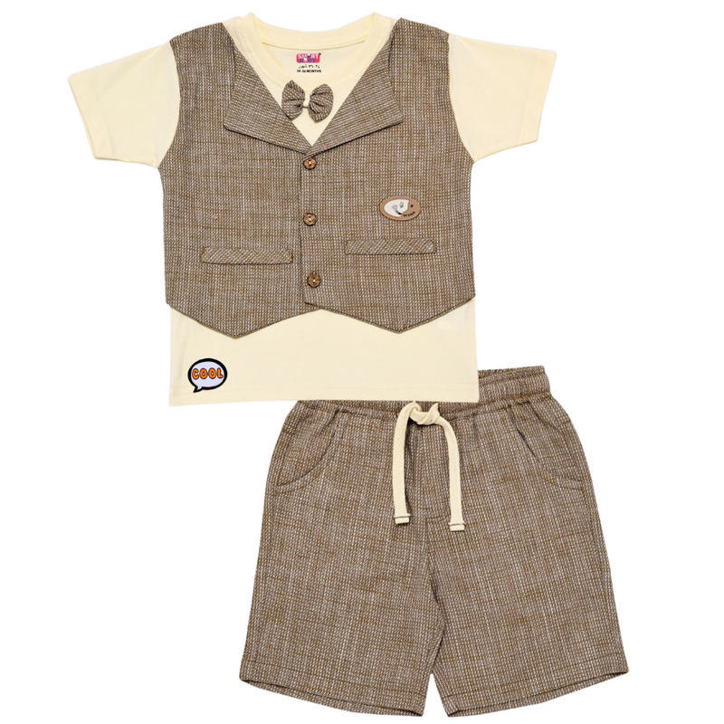 Smart Baby - Boy Jacket With Attached T-Shirt And Bermuda Set - Cream