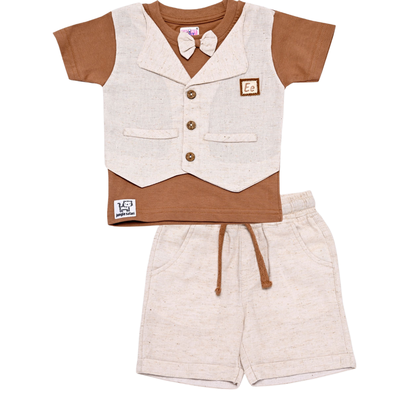 Smart Baby - Boy Jacket With Attached T-Shirt And Bermuda Set - Beige