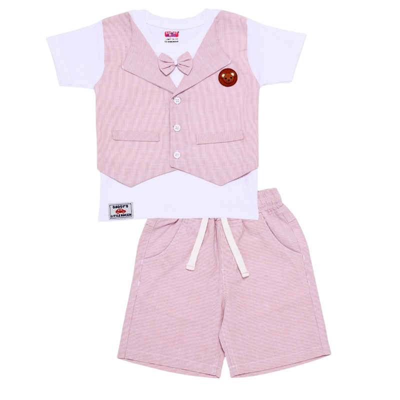Smart Baby - Baby Boy Jacket With Attached T-Shirt And Bermuda Set - Pink
