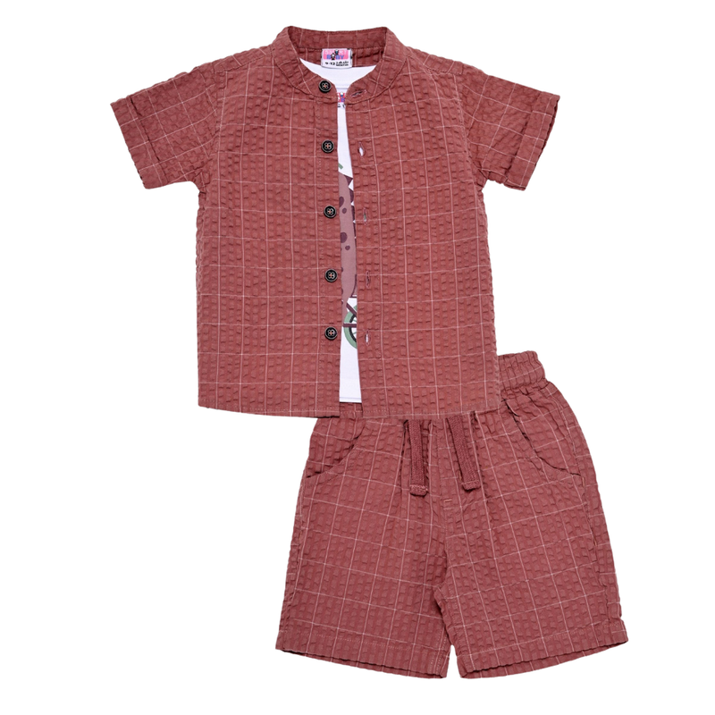 Smart Baby - Boy Shirt With T-Shirt And Bermuda Set - Brown