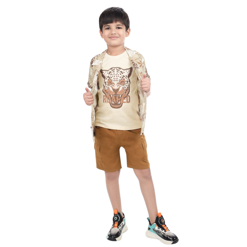 Genius - Boy Shirt With T-Shirt And Bermuda Set - Brown