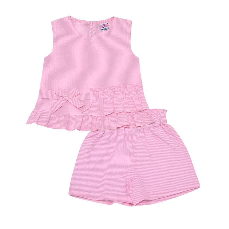 Smart Baby - 2pc-Set - Girl's Striped Co-Ord Top With Shorts - Pink