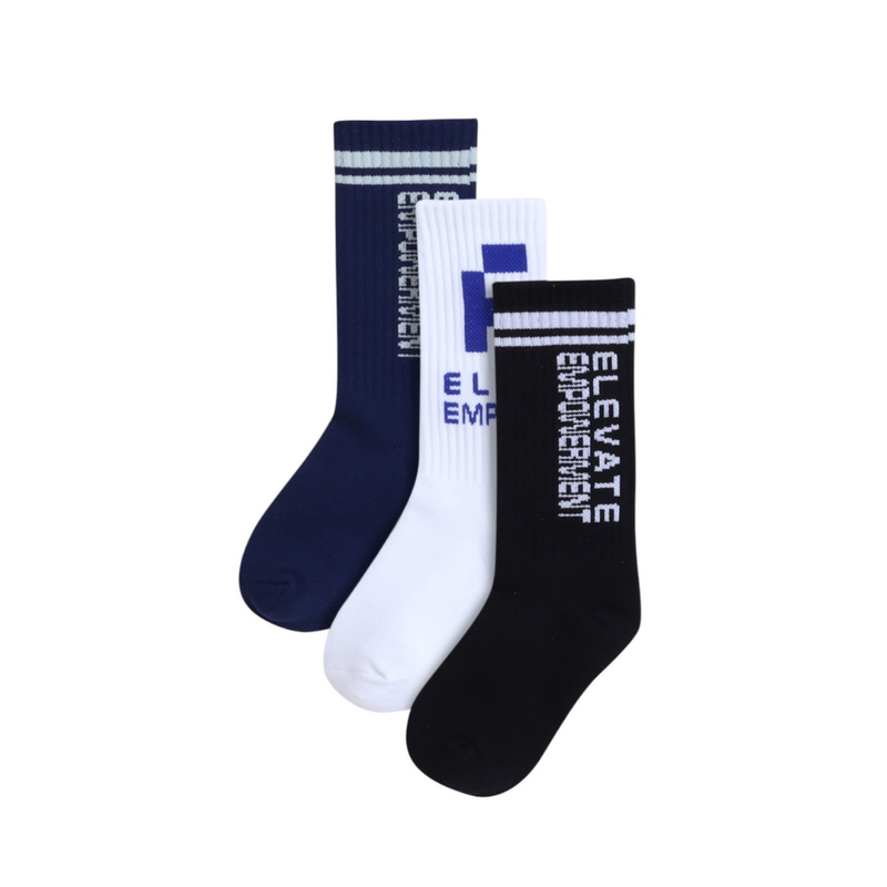 Genius - 3pc-Set - Boy's Printed Crew Socks - Blue/White/Black