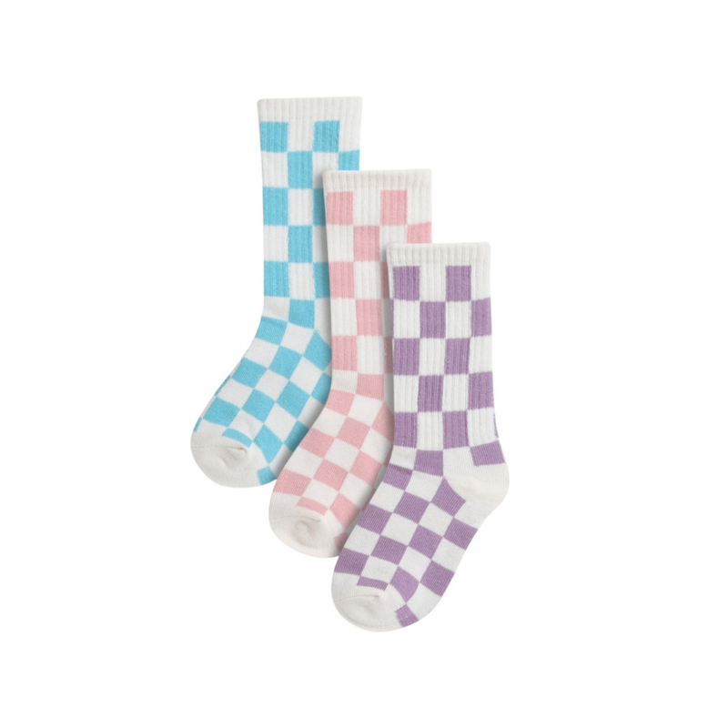 Genius - 3pc-Set - Girl's Printed Crew Socks - Blue/Pink/Purple