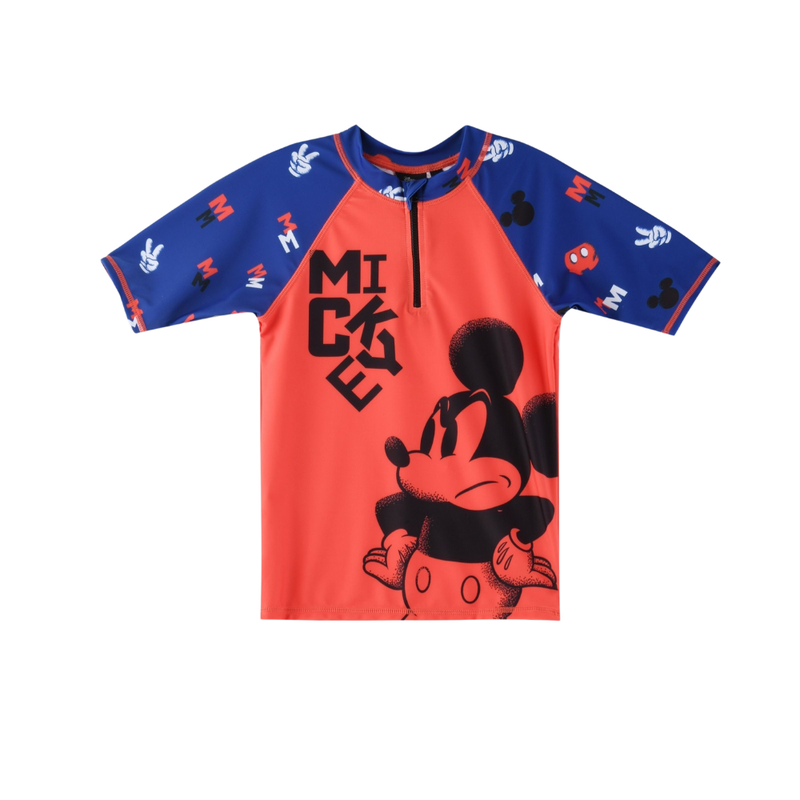 Mickey Mouse - Boy's Crew Neck Rash Guard Top - Multicolor