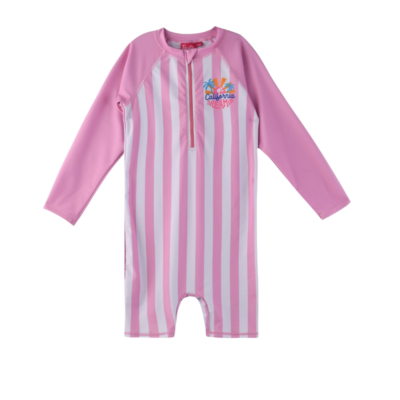 Barbie - Girl's Overall Full Sleeves Rash Guard Swimsuit - Pink
