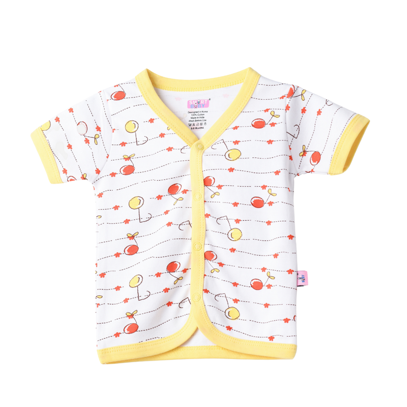 Smart Baby - Girl's All Over Printed Front Open Cotton Top - White/Yellow