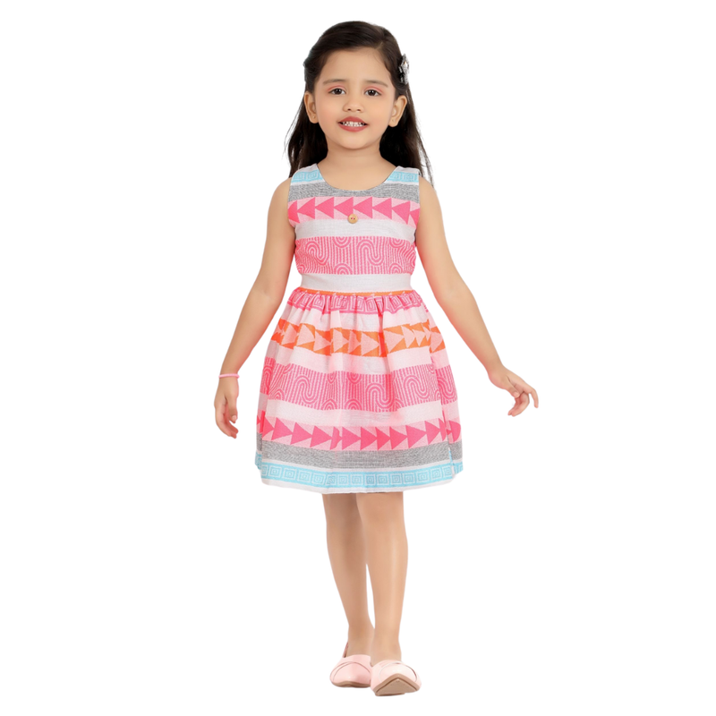 Smart Baby - Baby Girl Round Neck Sleeveless Dress - Pink