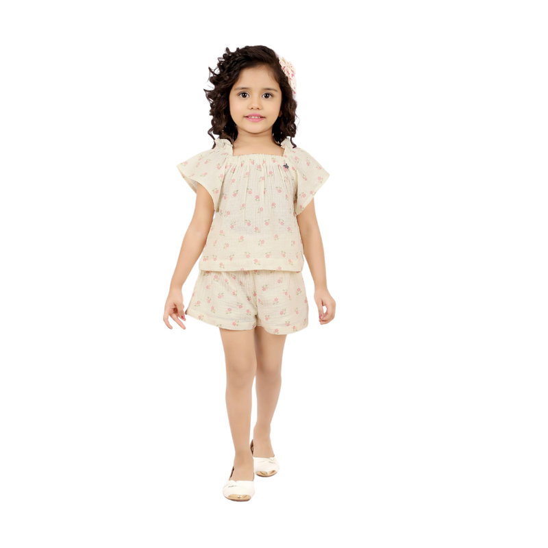 Smart Baby - 2pc-Set - Baby Girl's Top With Shorts - Beige