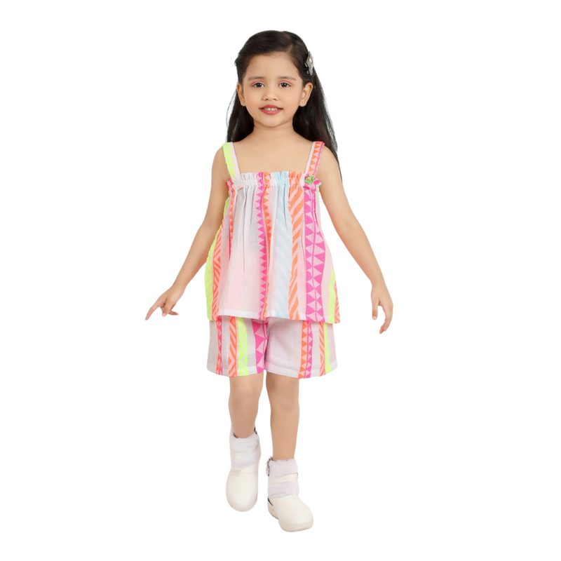 Smart Baby - 2pc-Set - Girl's Sleeveless Top With Shorts - Pink/White