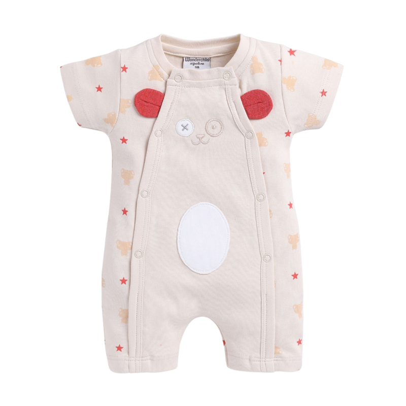 Wonderchild - Baby Boy Round Neck Half Sleeve Romper - Fawn