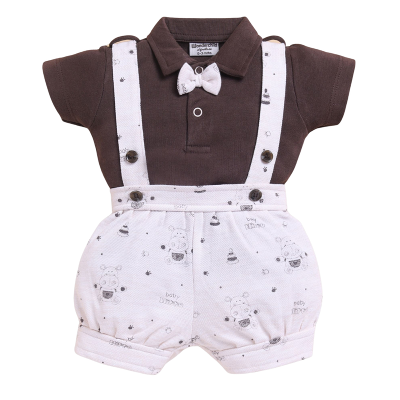 Wonderchild - 2pc-Set - Baby Boy Shirt With Short And Suspender - Brown/White