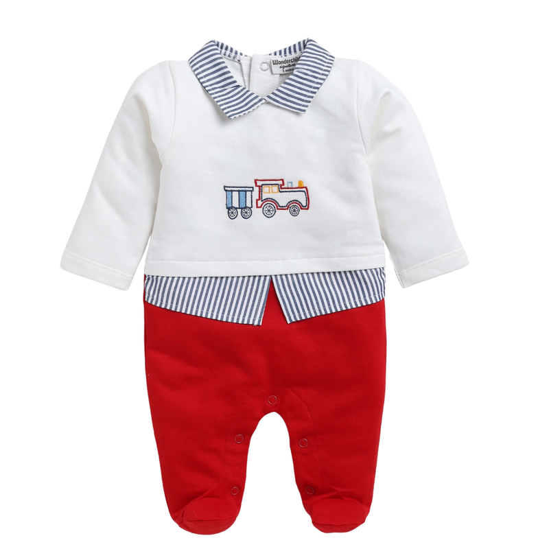 Wonderchild - Baby Boy' Collar Neck Romper - White/Red