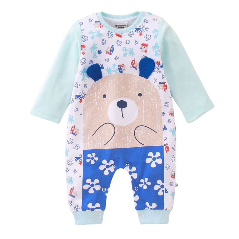 Wonderchild - Baby Boy's Full Sleeves Cotton Romper - White/Blue