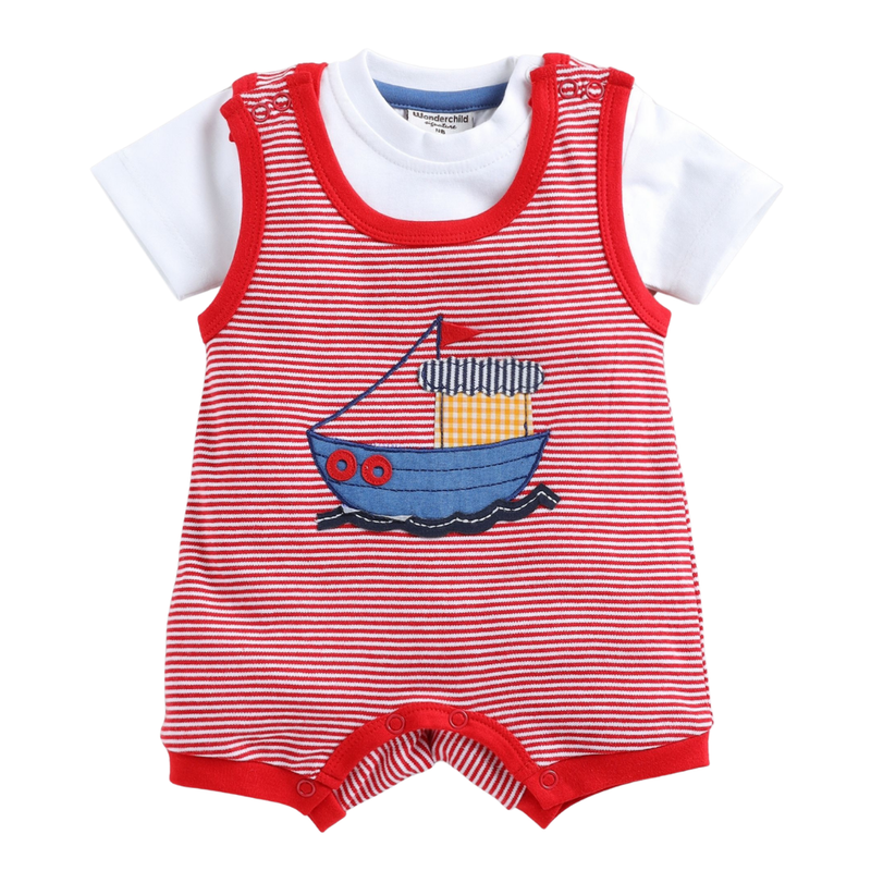 Wonderchild - Baby Boy' T-Shirt With Dungaree - Red