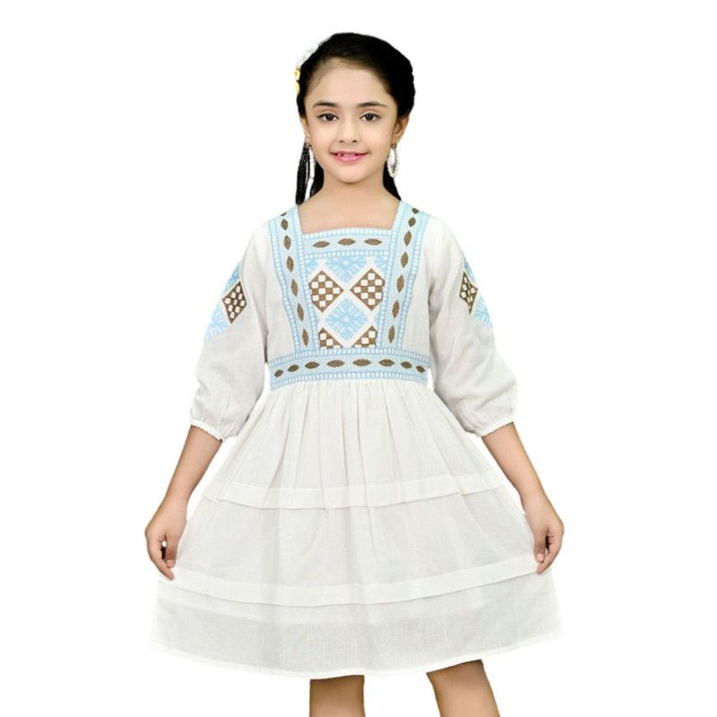 Flower Girl - Square Neck Plain Dress - White