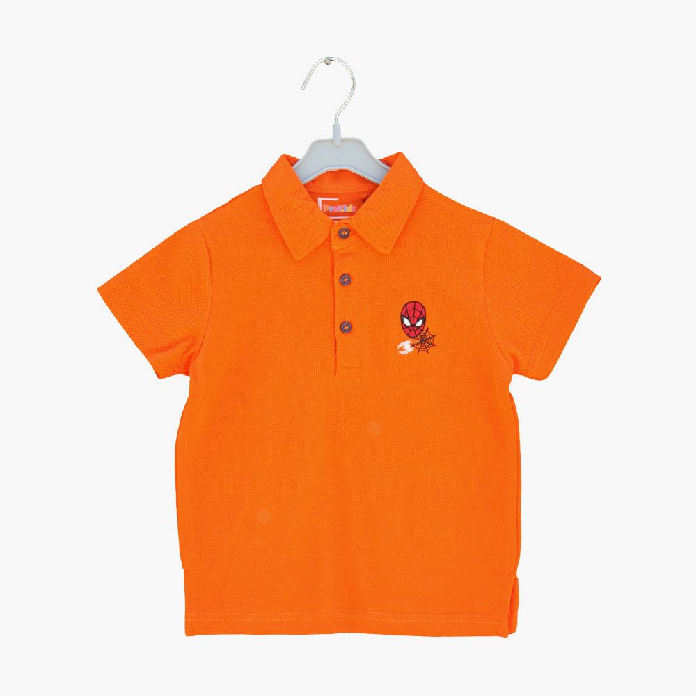 Prokids - Kids Button Up Spider Embroidery Polo Shirt - Orange