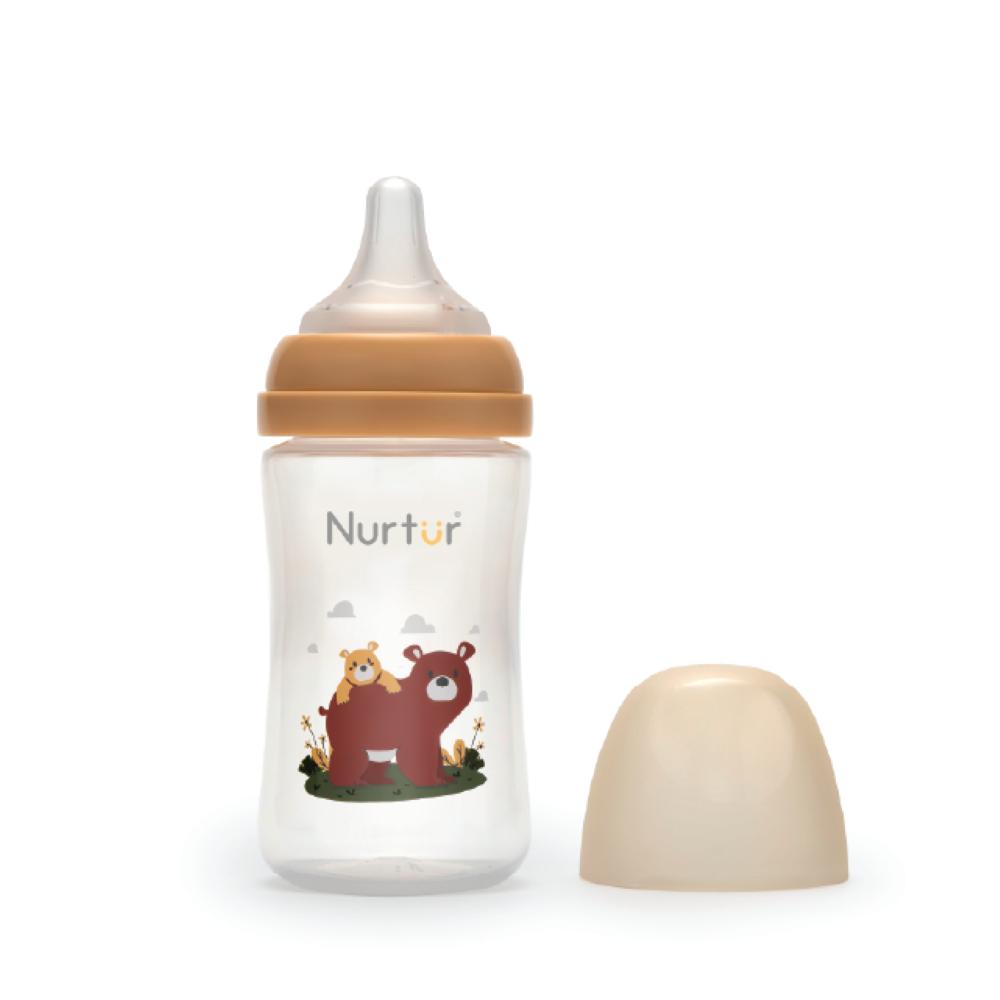 Nurtur Cozi - PP Bottle With Wide Teat 240ml - Coral / Bear