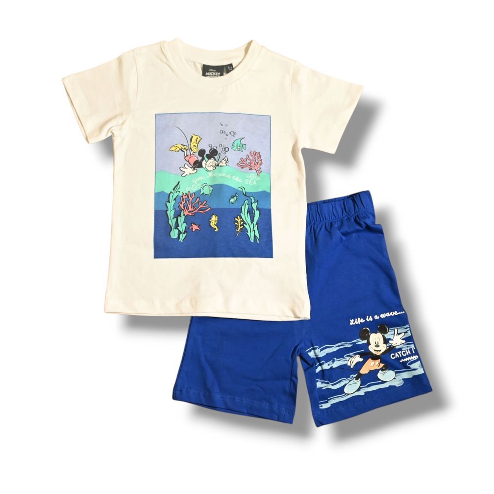Mickey & Friends - Boys T-shirt And Short Set - White/Blue