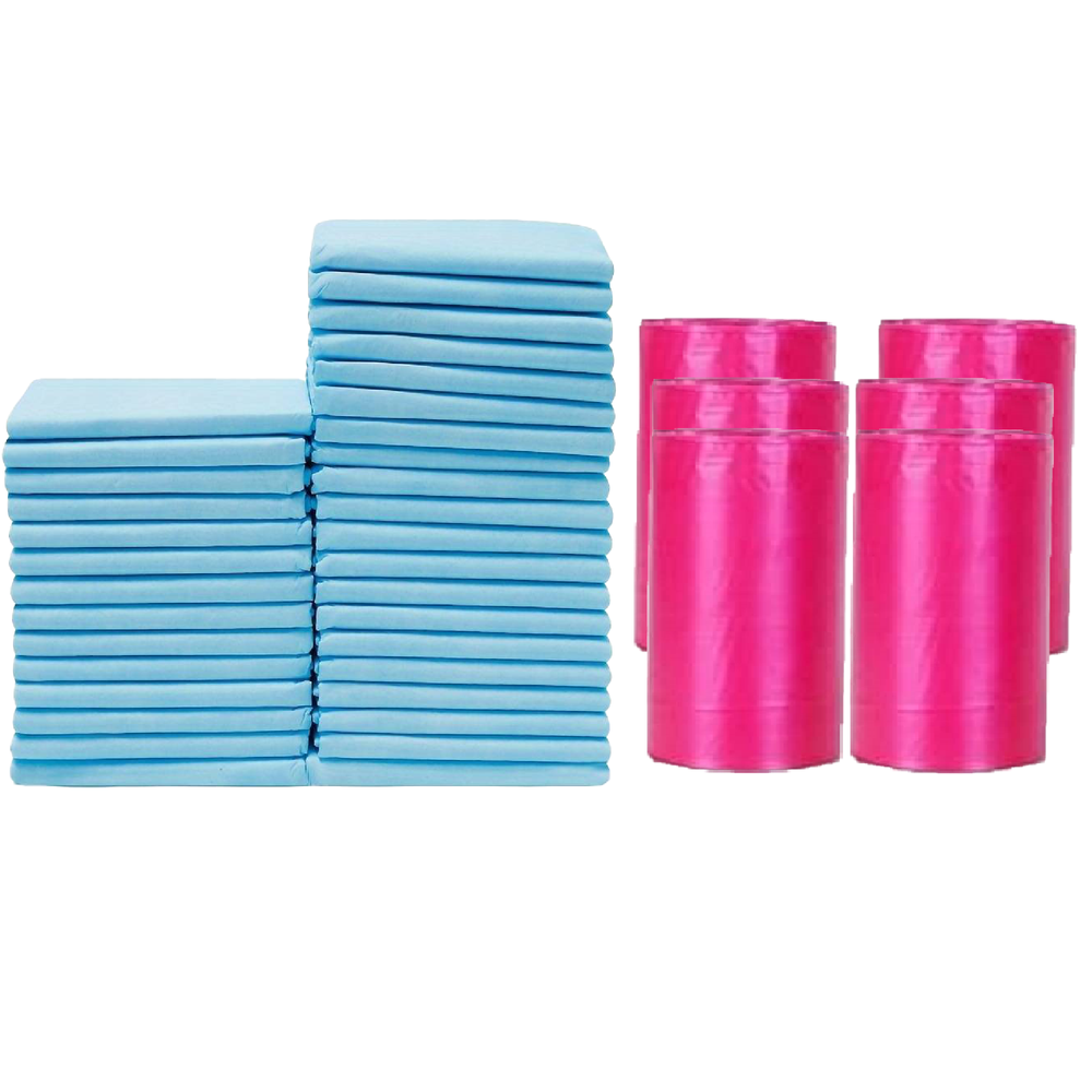 Cute 'n' Cuddle - Disposable Changing Mats And Scented Bags - Blue/Pink - 180 Pcs