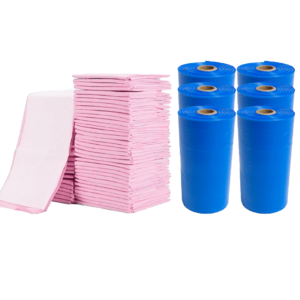 Cute 'n' Cuddle - Disposable Changing Mats And Scented Bags - Pink/Blue - 180 Pcs
