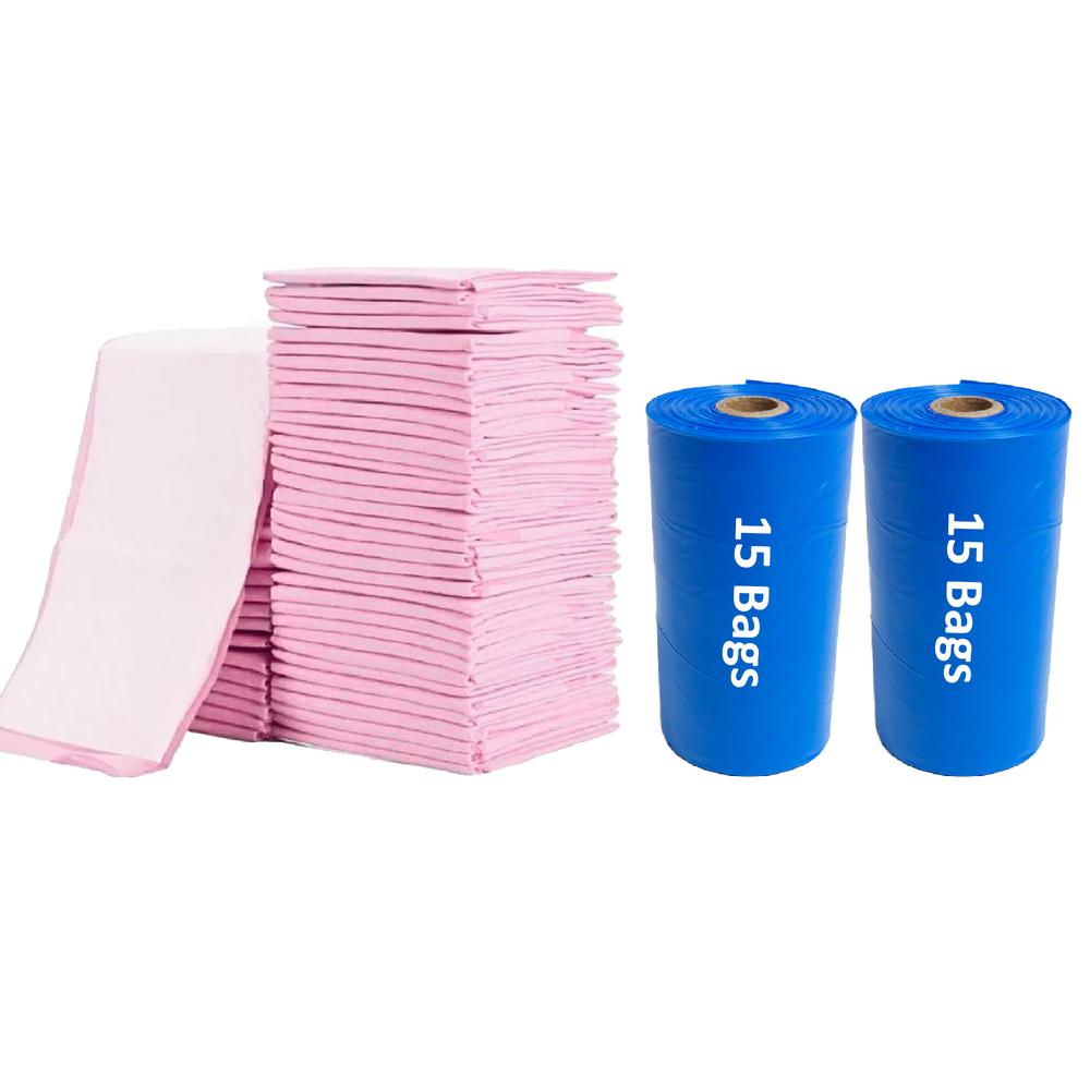 Cute 'n' Cuddle - Disposable Changing Mats And Scented Bags - Pink/Blue - 60 Pcs