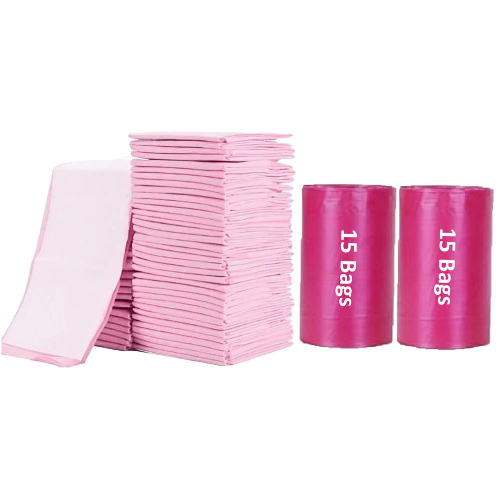 Cute 'n' Cuddle - Disposable Changing Mats And Scented Bags - Pink/Red - 60 Pcs
