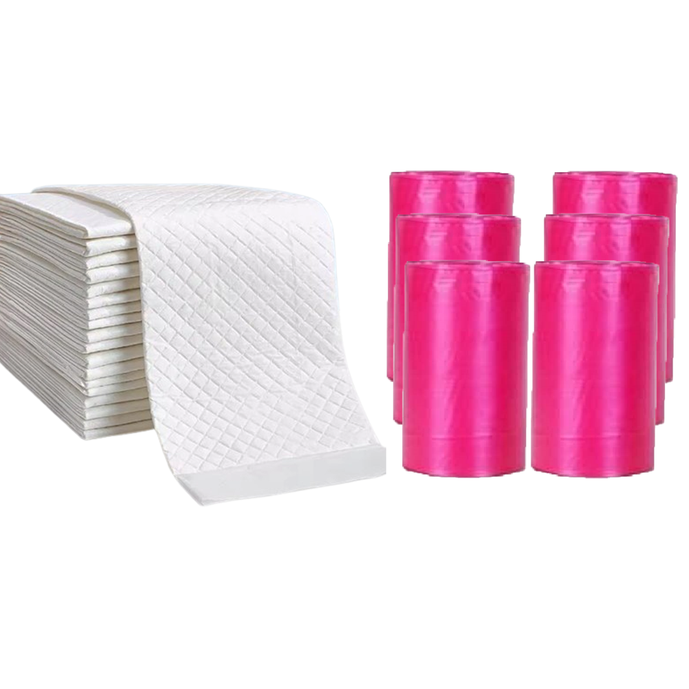Cute 'n' Cuddle - Disposable Changing Mats And Scented Bags - White/Pink - 180 Pcs