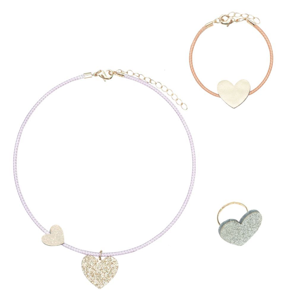 Mimi & Lula - Necklace With Charm Bracelet & Ring Set - Heart - 3 Pcs