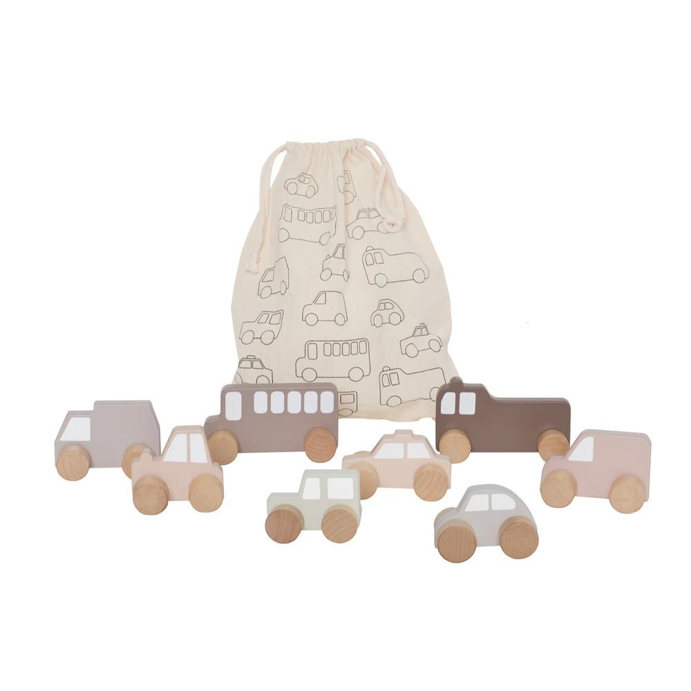 Jabadabado - My First Cars Wooden Playset With Bag - Beige - 8 Pcs
