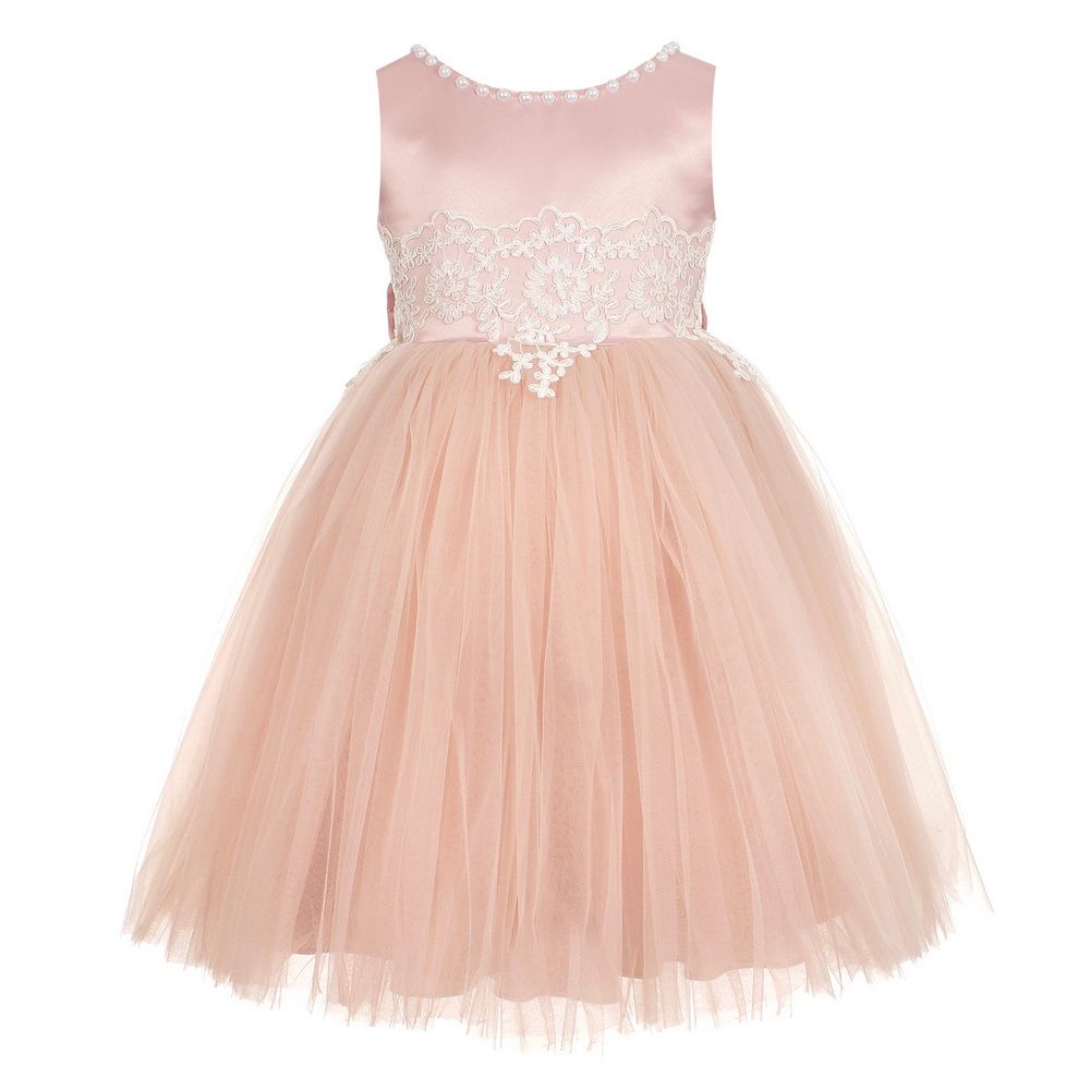 Unona  -  D'Art - Elegant Dress With Lace And Pearls - Powdery