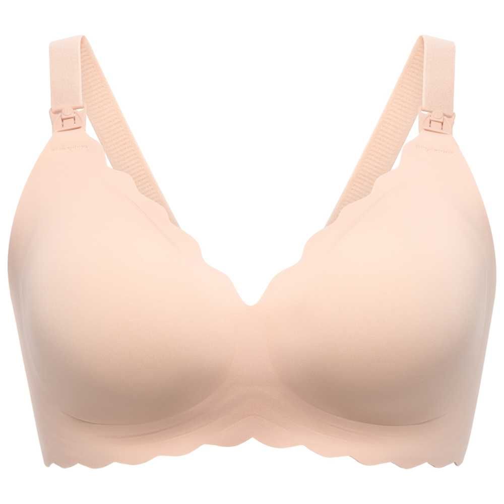Momcozy - Seamless Support Floral Nursing Bra - Beige/Oyster Pink