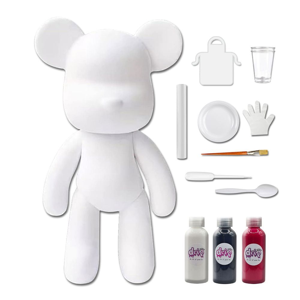 Dubai Drip Art - Acrylic Fluid Pouring Paint Bear Kit 18cm - White, Black, Rose-Red