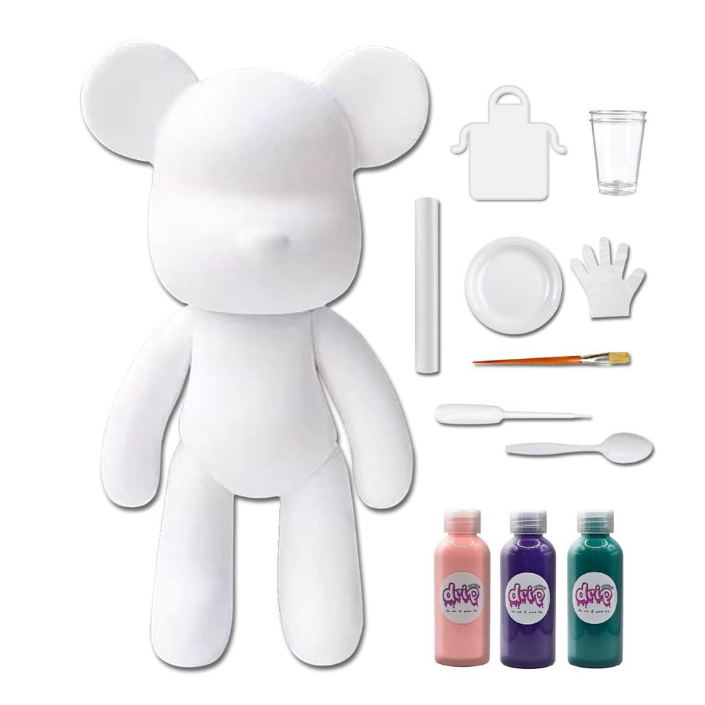 Dubai Drip Art - Acrylic Fluid Pouring Paint Bear Kit 18cm - Light-Pink, Dark-Purple, Blue-Green