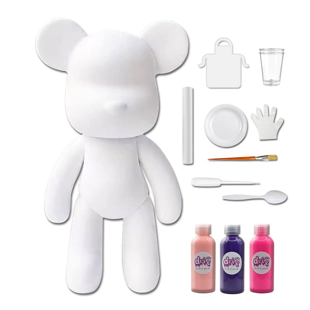 Dubai Drip Art - Acrylic Fluid Pouring Paint Bear Kit 18cm - Light-Pink, Dark-Purple, Fluorescent-Pink